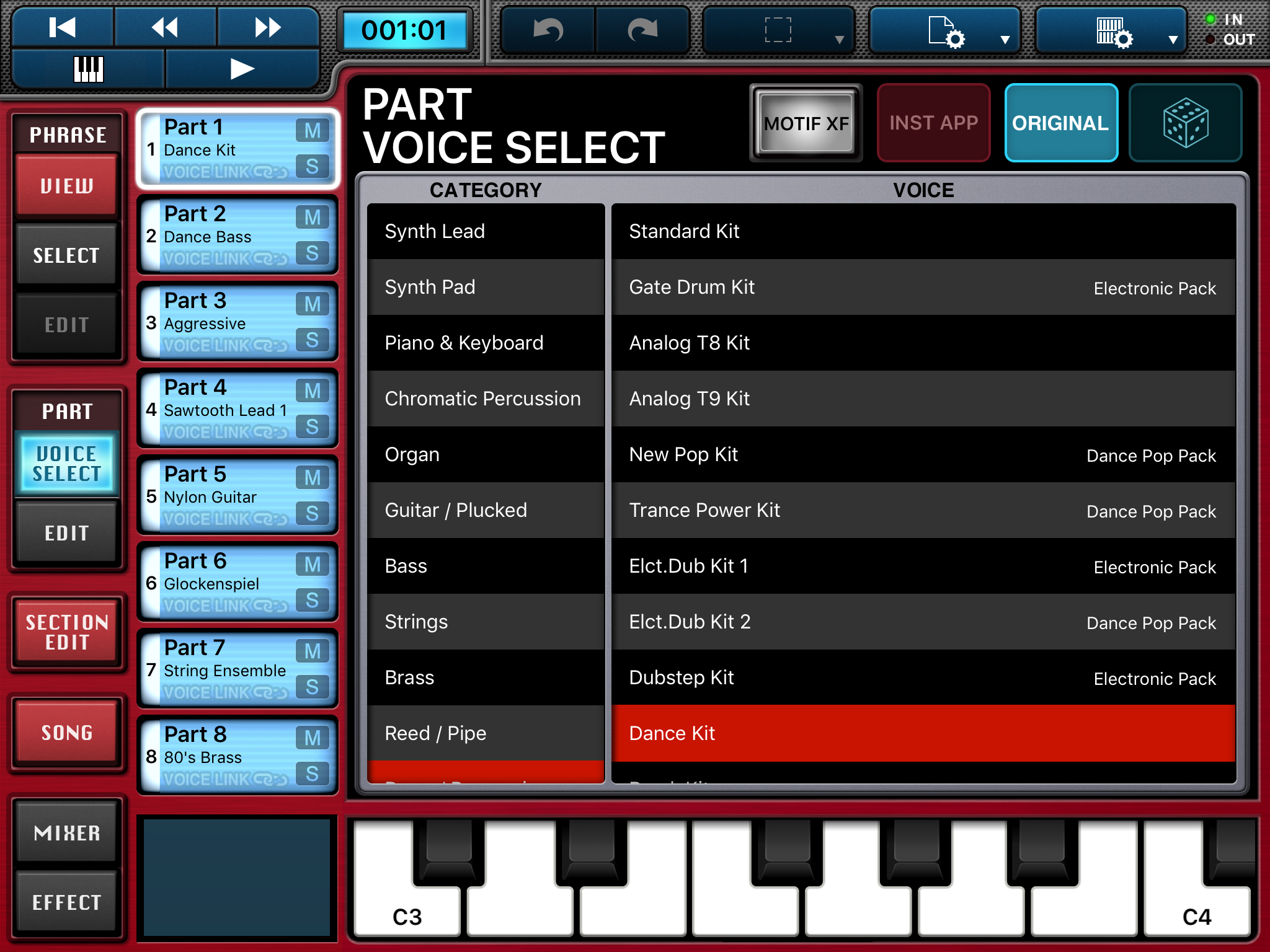 Bass Voice. Music selection Screen. Voice part